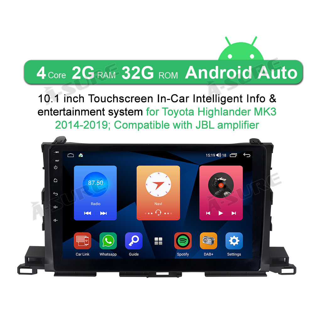 A-Sure Toyota Highlander Autoradio 10 Zoll Android 11 JBL Wireless CarPlay