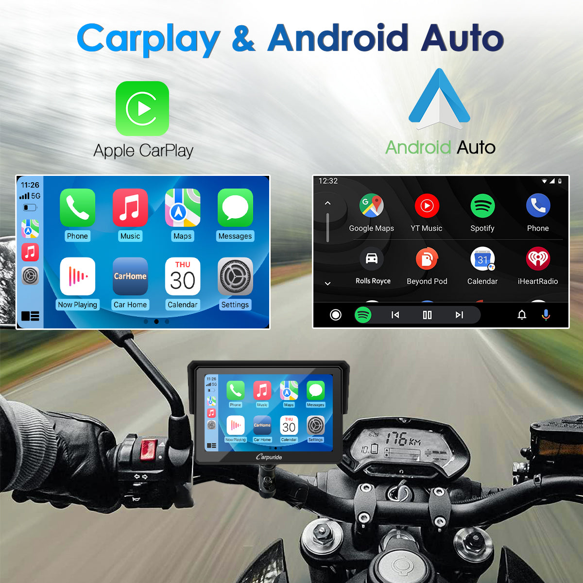 Carpuride W502 Motorrad CarPlay-Display 5 Zoll IP67 Bluetooth
