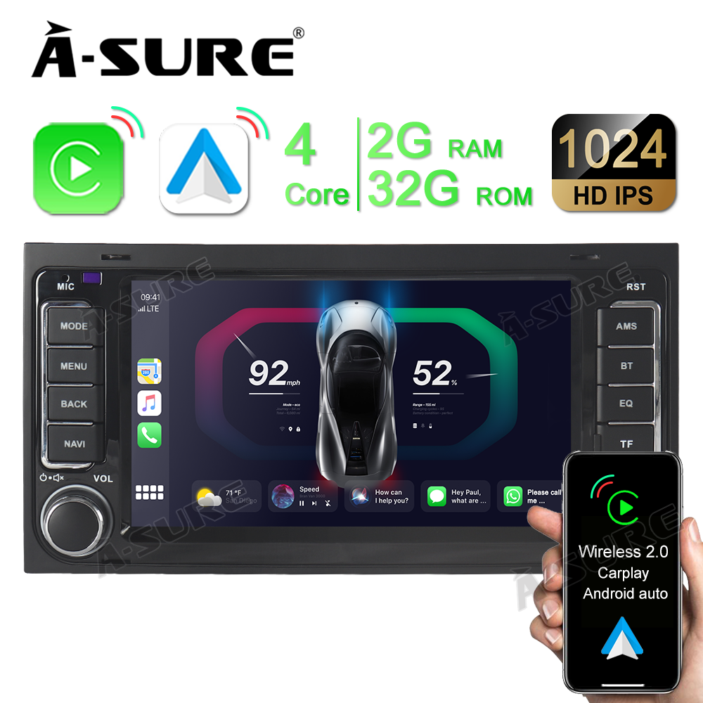 A-Sure GPS Autoradio für VW T5 7-Zoll 32GB CarPlay