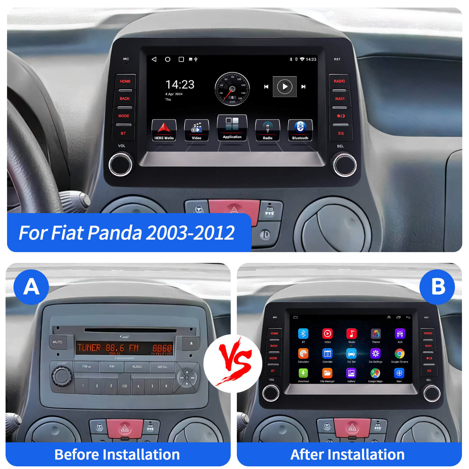 ESSGOO AR7001 Fiat Panda Autoradio 7 Zoll Bluetooth
