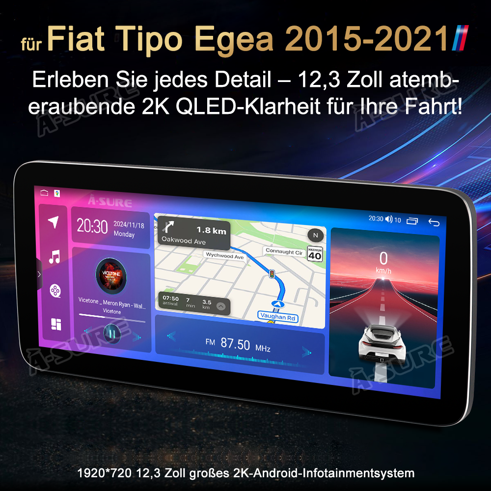 A-Sure GPS Autoradio Fiat Tipo 12,3 Zoll CarPlay