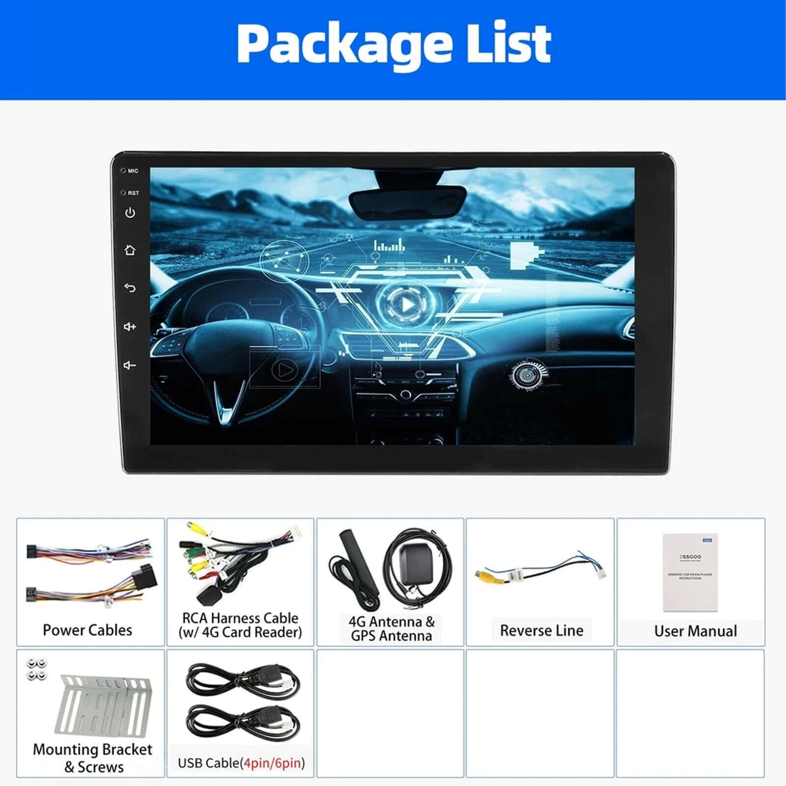 ESSGOO AR9001 2-DIN Autoradio 9 Zoll Android 15 IPS