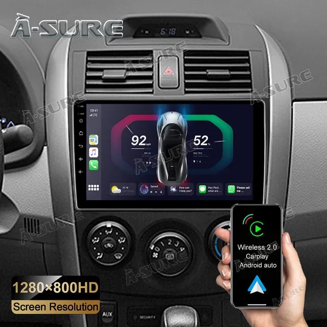 A-Sure GPS Autoradio Toyota Corolla CarPlay 2+32GB 9 Zoll