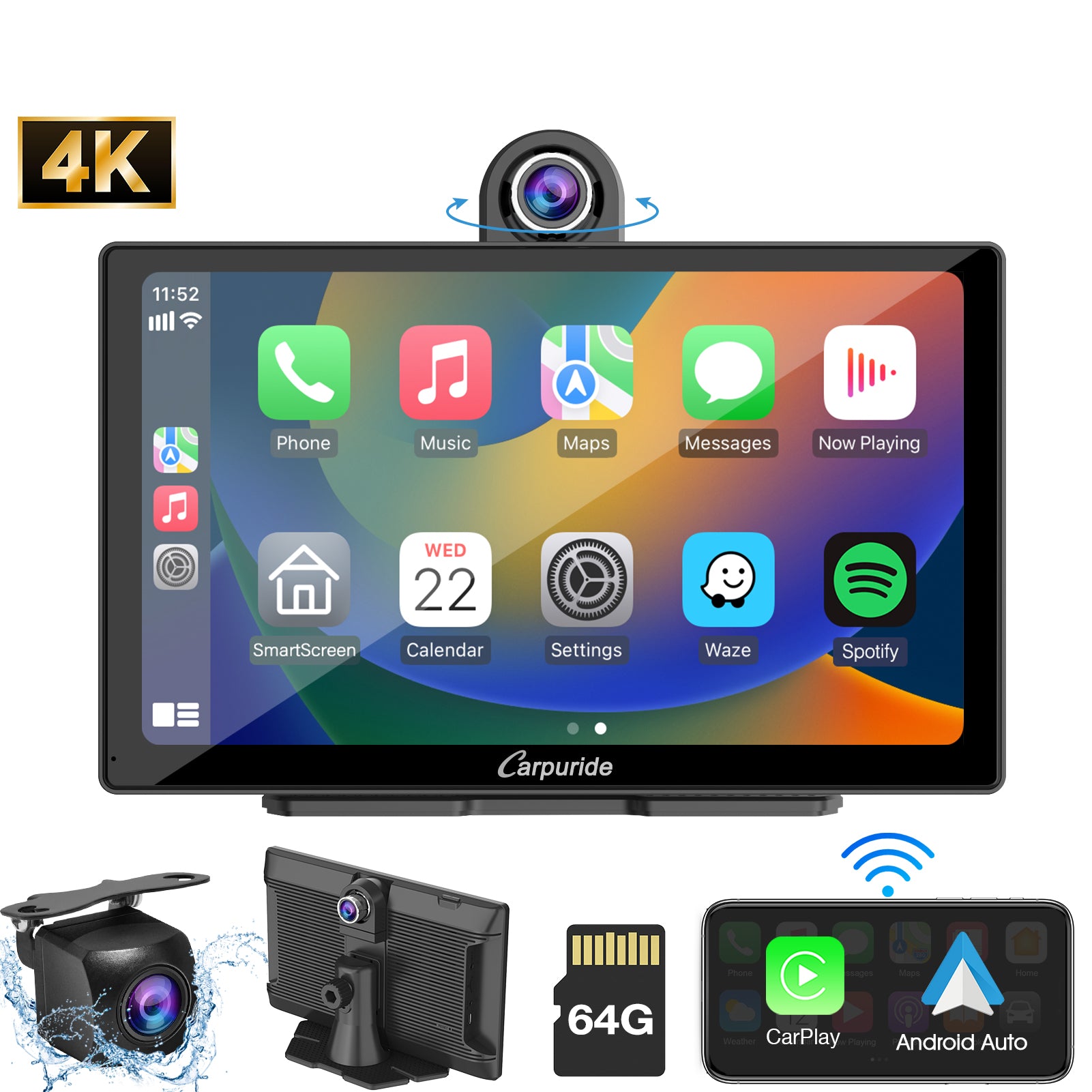 Carpuride W905 CarPlay-Display 9 Zoll mit Dual-Kamera DVR