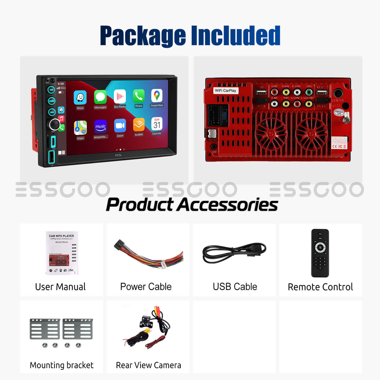 ESSGOO Car Stereo F770W 2 DIN Autoradio 7 Zoll Touchscreen