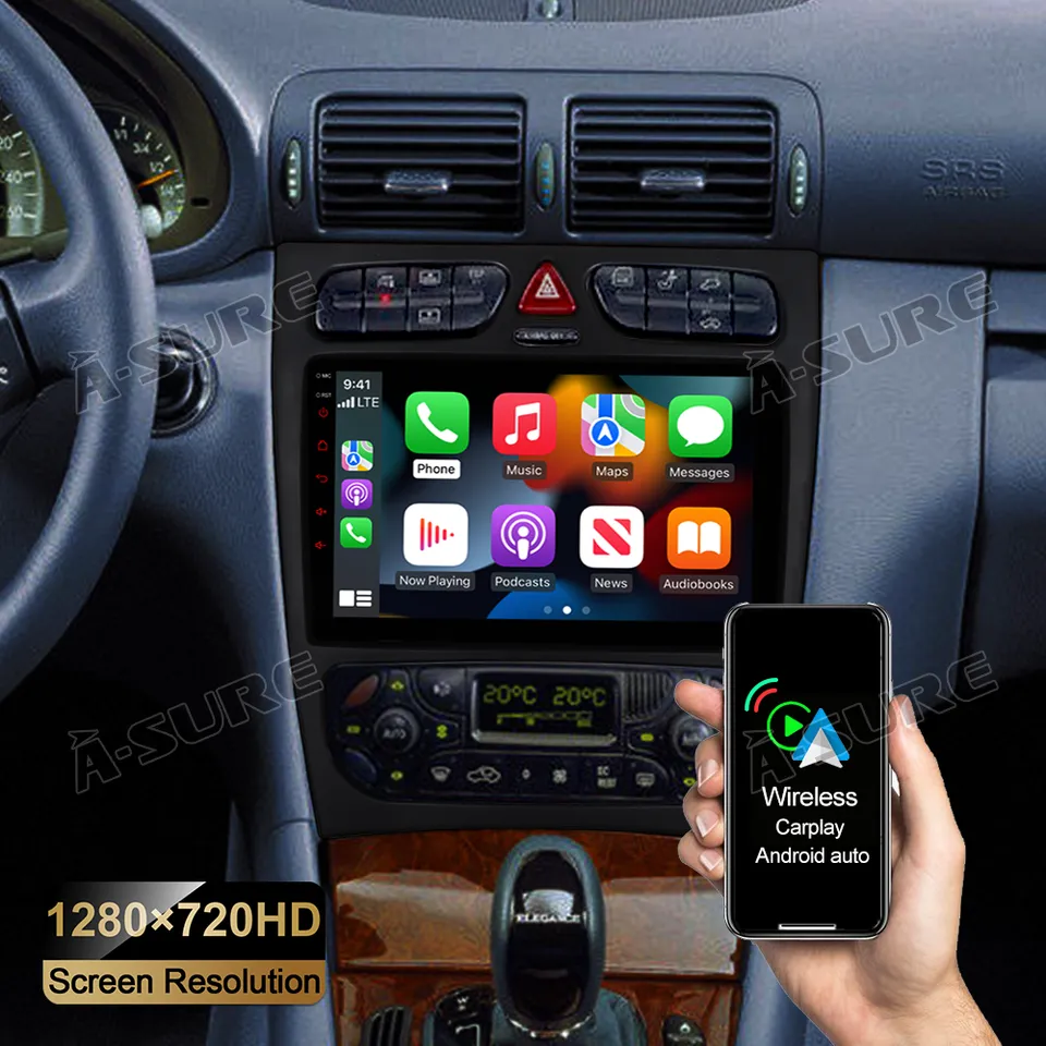 A-Sure GPS Autoradio Mercedes W203 9 Zoll 64GB CarPlay