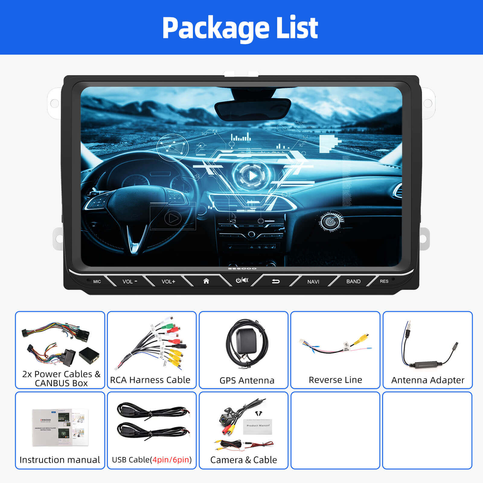 ESSGOO Car Stereo 9618 9 Zoll Autoradio Android14 für VW