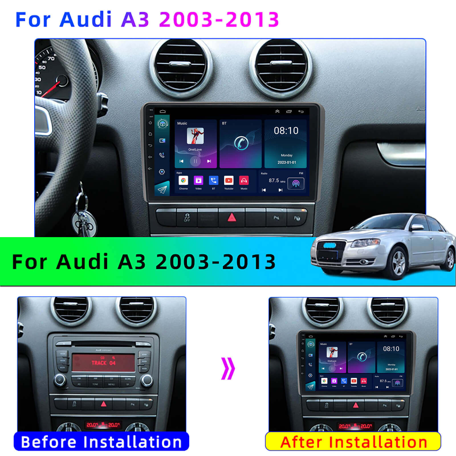 ESSGOO Autoradio 9 Zoll für Audi A3 mit CarPlay Standard