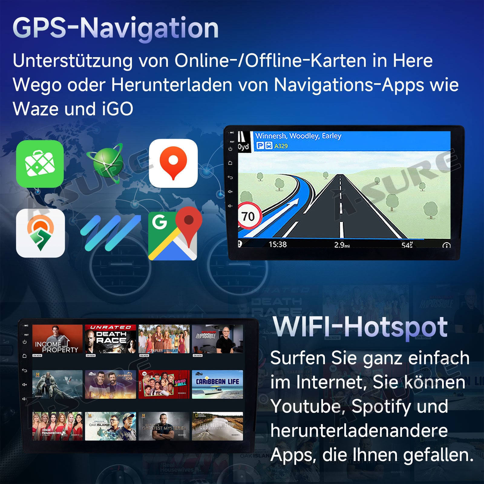 A-Sure GPS Autoradio für VW Polo V 6C 9 Zoll 2+64GB CarPlay
