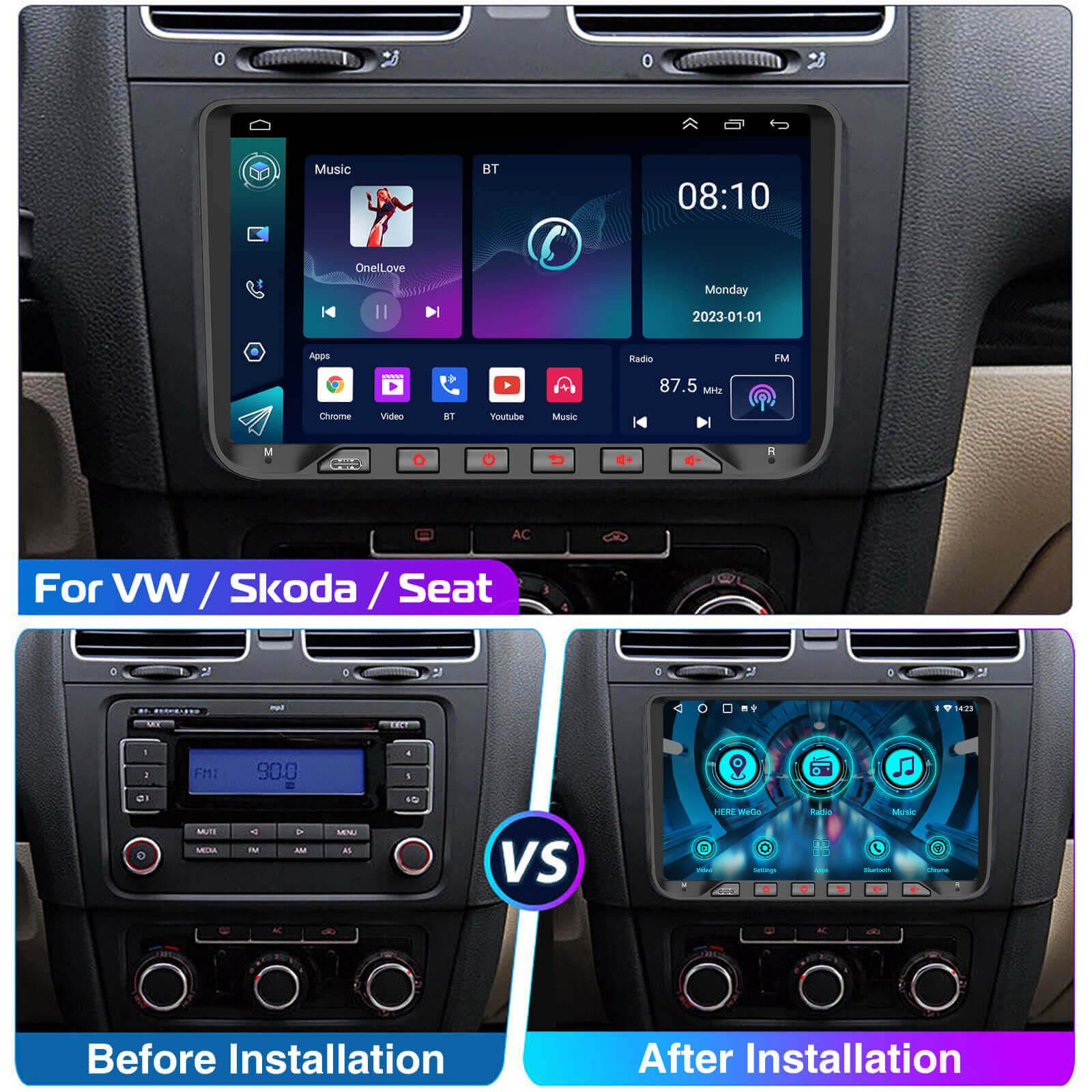 ESSGOO AR9002 9 Zoll Autoradio Android 14 für VW Standard