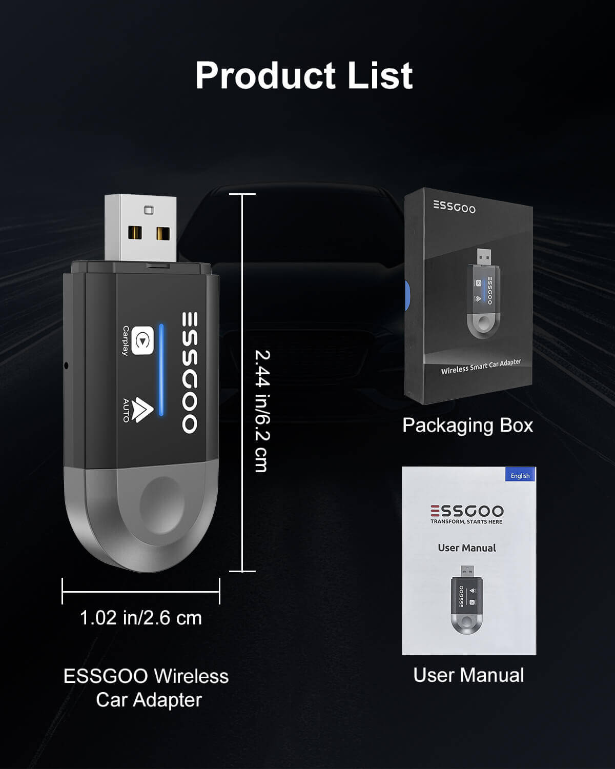ESSGOO CarPlay Adapter PL6 Mini Box 2-in-1 Adapter kabellos