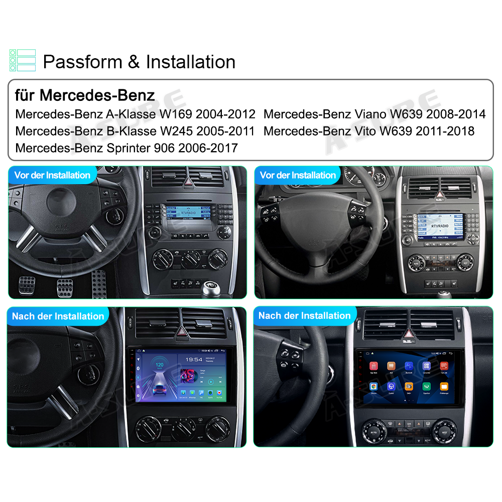 A-Sure GPS Autoradio 9 Zoll Mercedes W169 W245 W639 Android
