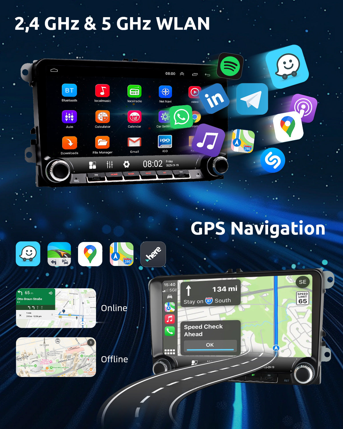 ESSGOO Car Stereo AR9002 Autoradio 9 Zoll für VW Android 15 IPS