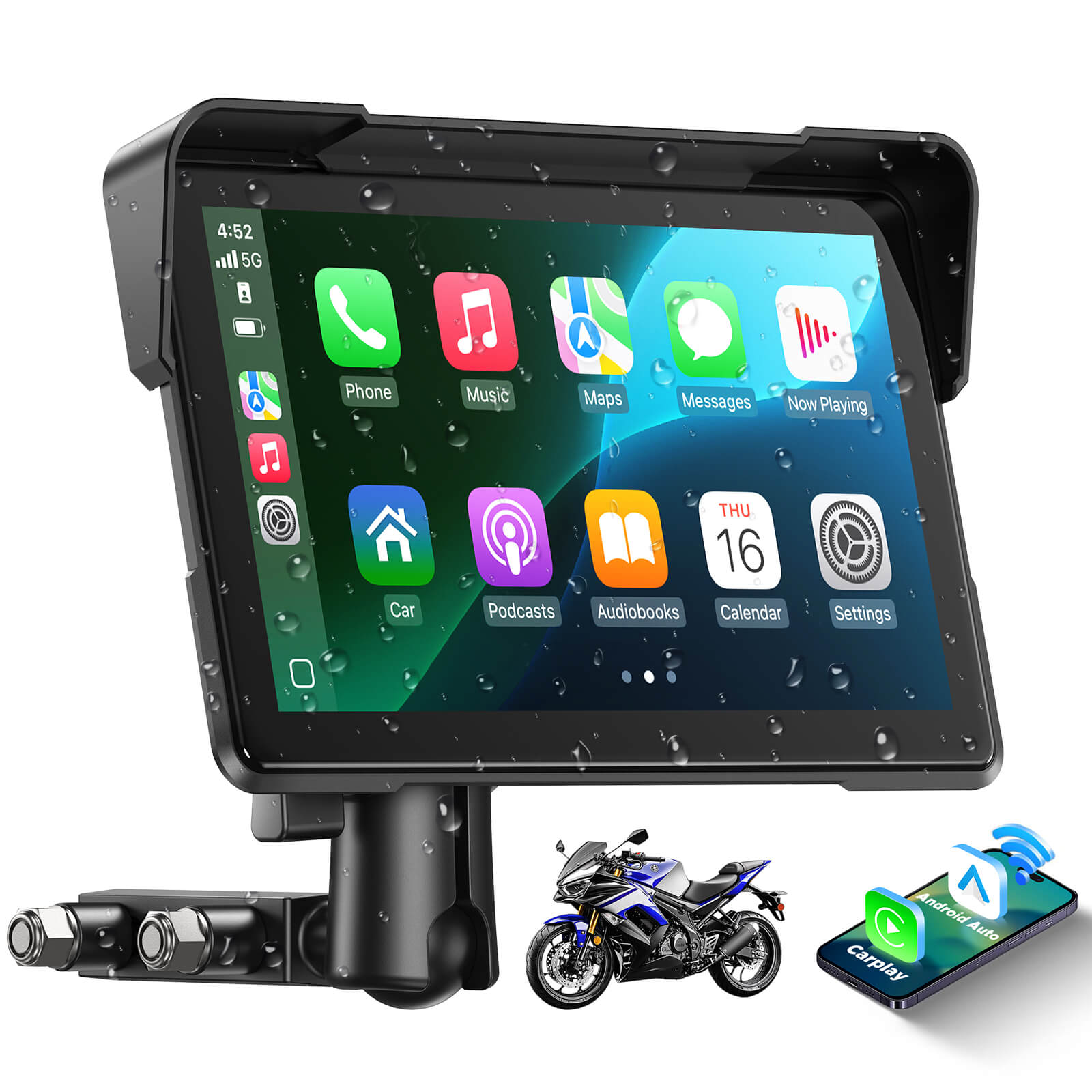 LAMTTO Carplay RC19 7 Zoll Motorrad CarPlay-Display IP67