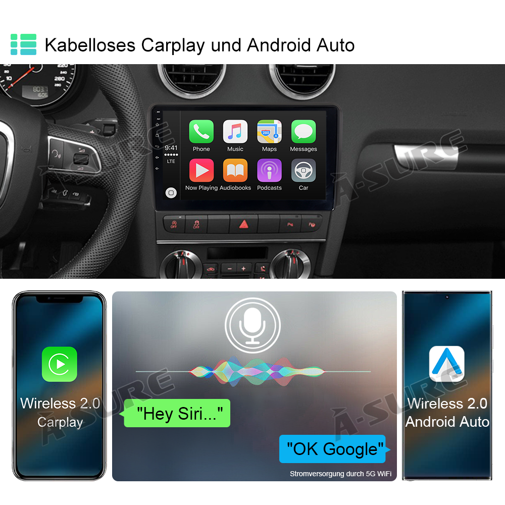 A-Sure GPS Autoradio Audi A3 8P 8V 4+64GB CarPlay DSP