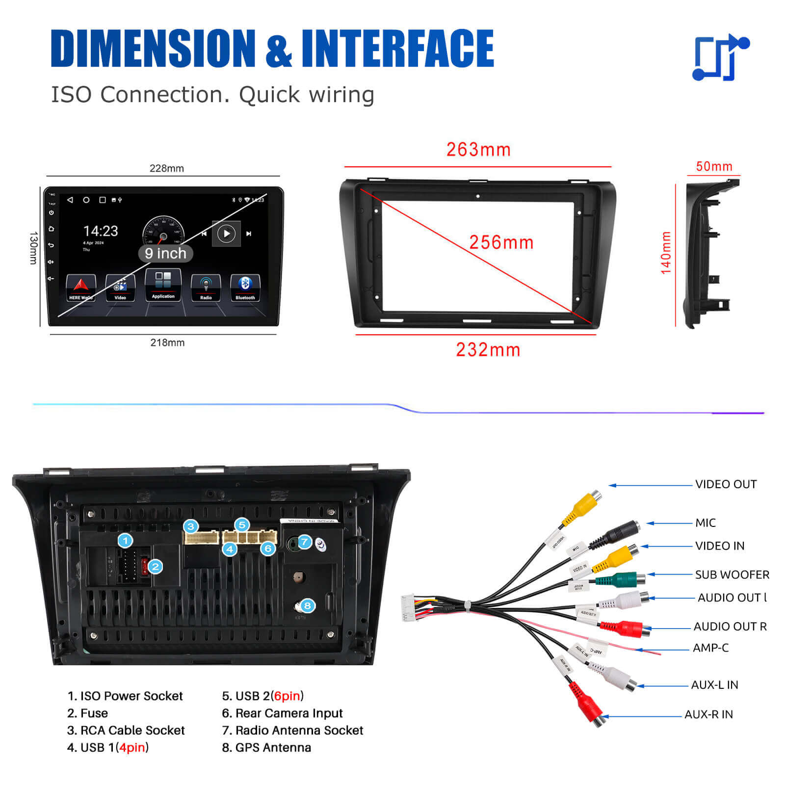 ESSGOO Car Stereo AR9001 Autoradio Mazda 3 2004-2009 Bluetooth