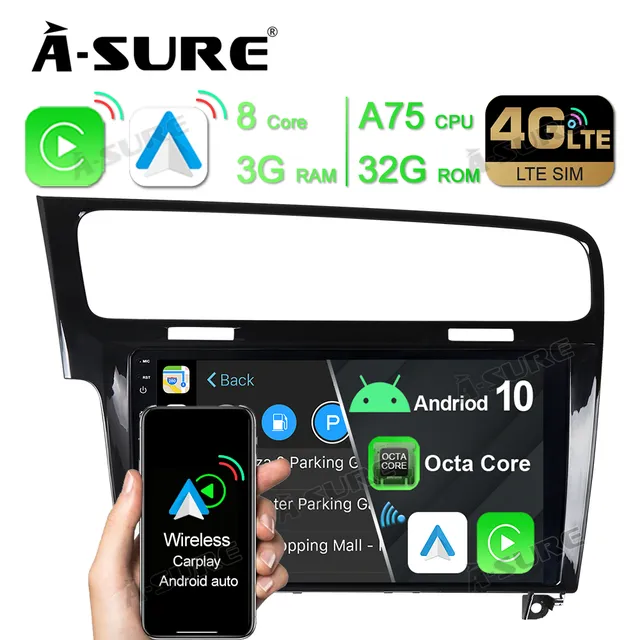 A-Sure GPS Autoradio VW Golf 7 10,1 Zoll 3+32GB Schwarz