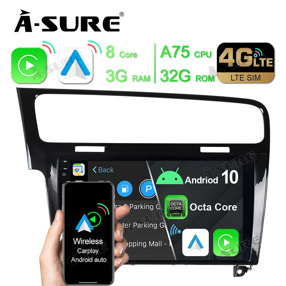 A-Sure GPS Autoradio VW Golf 7 10,1 Zoll 3+32GB Schwarz