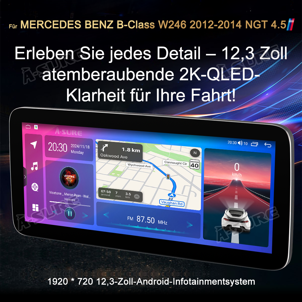 A-Sure Mercedes B W246 Autoradio 12,3 Zoll 4+64GB
