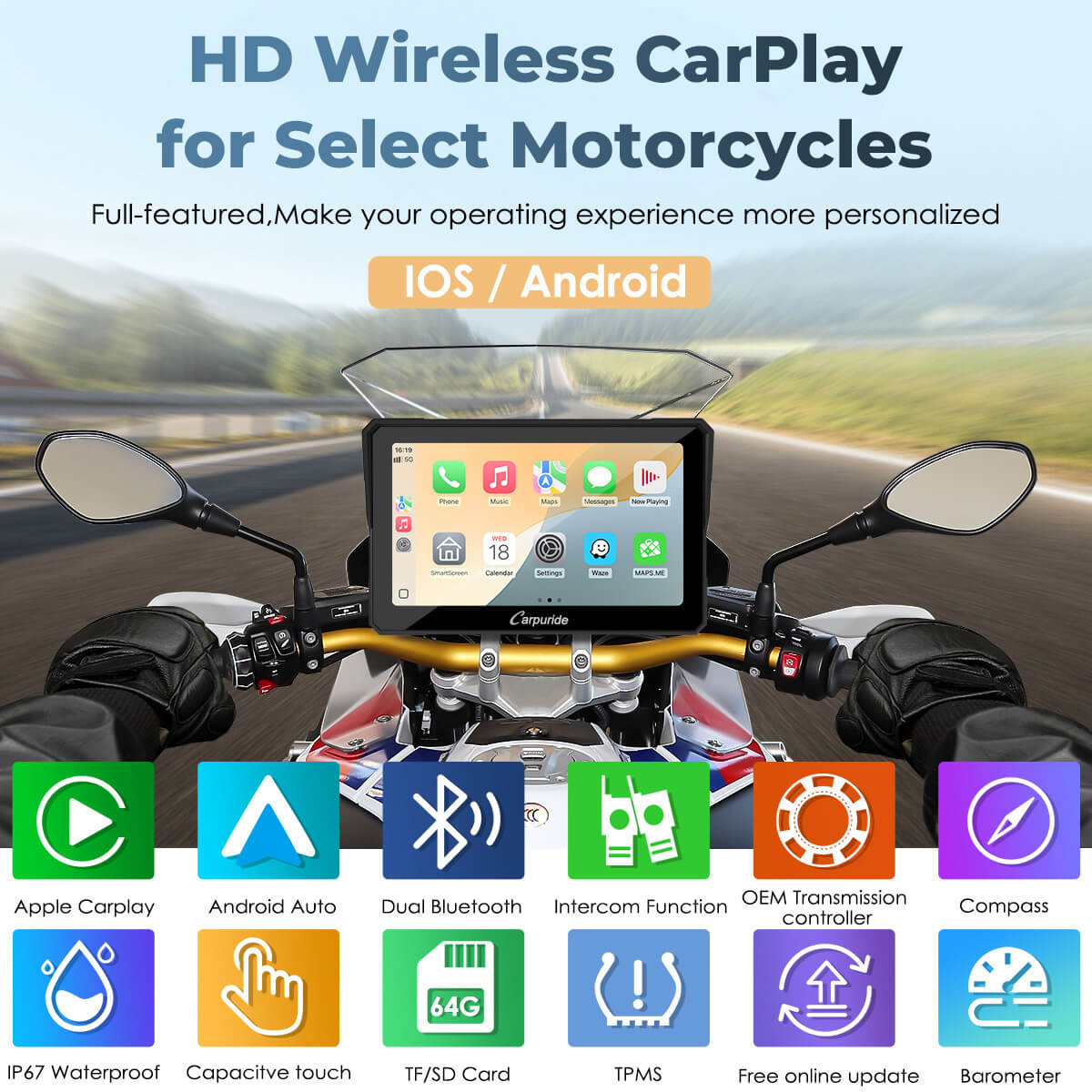 Carpuride W702BS Motorrad CarPlay-Display 7 Zoll BMW Wonder Wheel