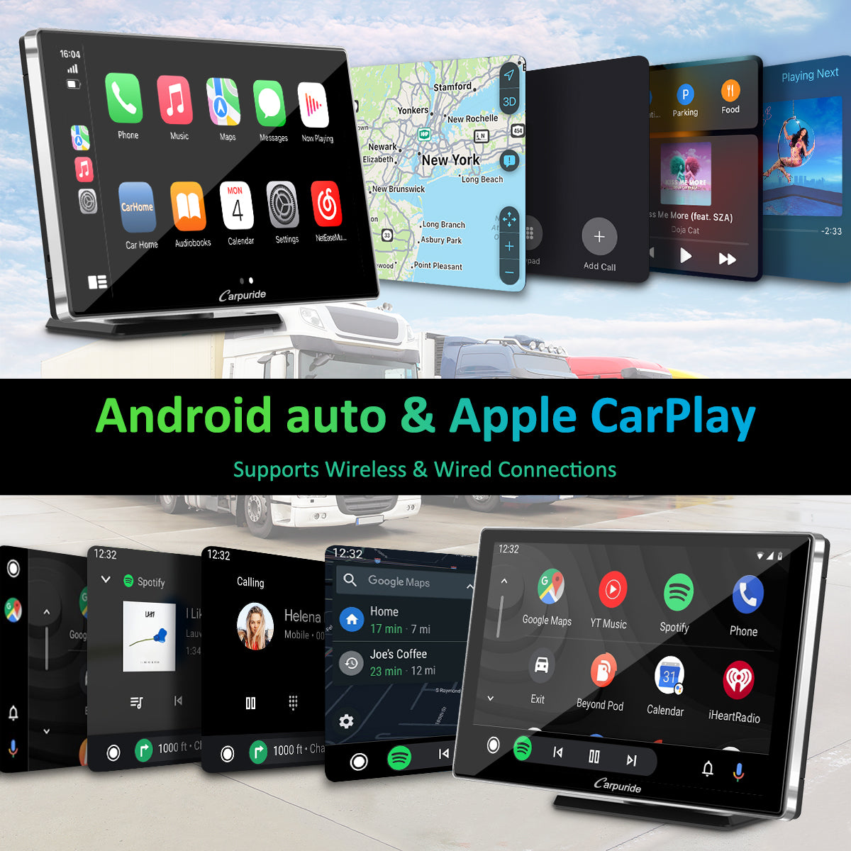 Carpuride CarPlay-Display 9 Zoll IPS silber mit Bluetooth FM