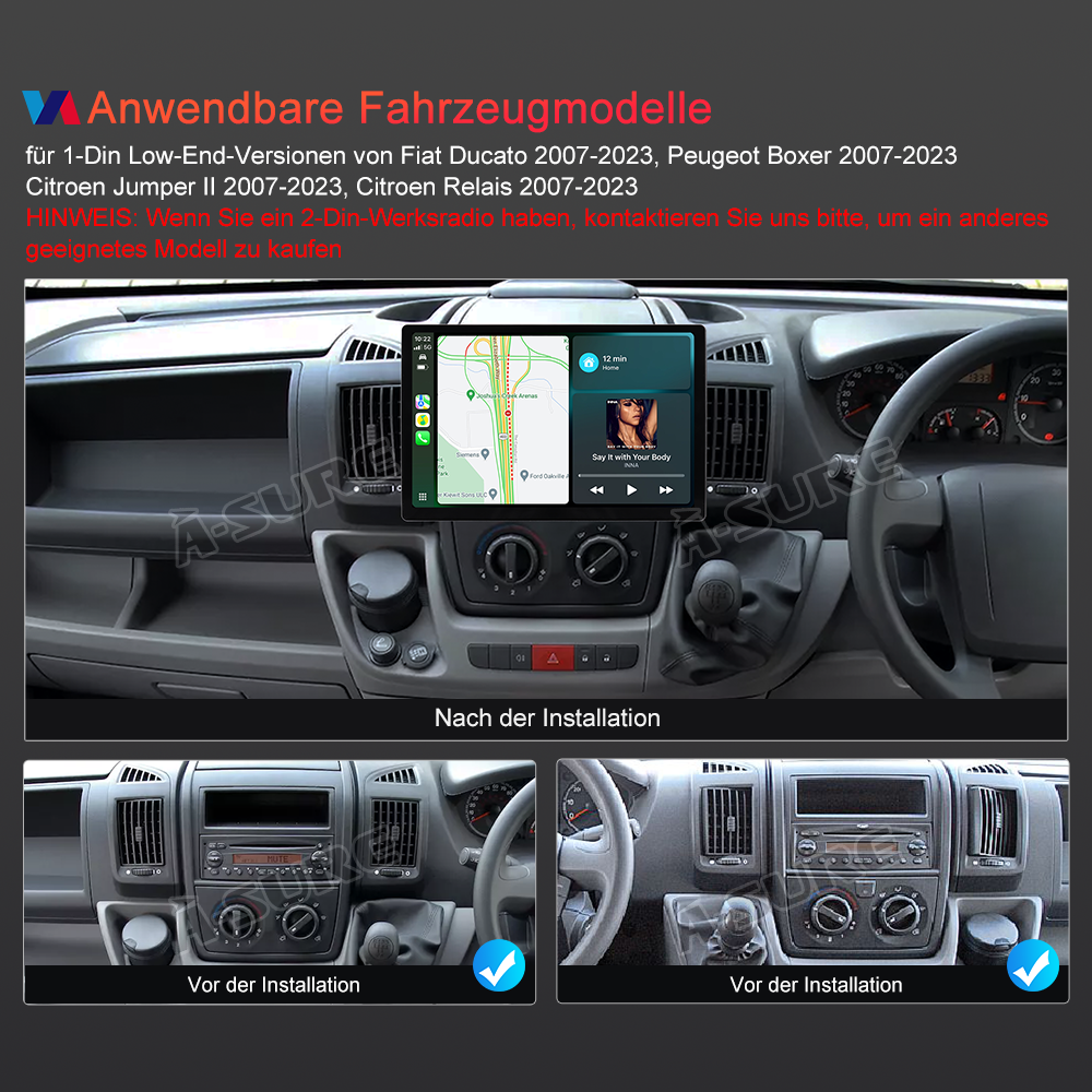 A-Sure GPS 13,1 Zoll 4+64GB Autoradio Ducato Boxer Jumper 2K