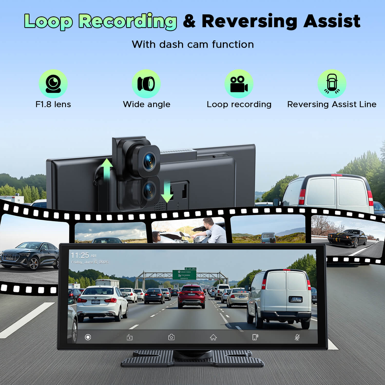LAMTTO Carplay RC28 10,25 Zoll CarPlay-Display 2.5K Dashcam