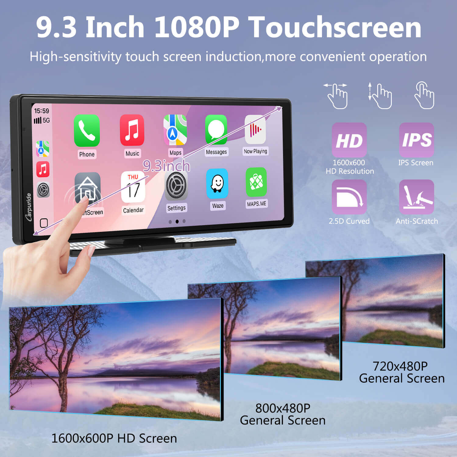 Carpuride W904 CarPlay-Display 9,3 Zoll mit DVR Frontkamera