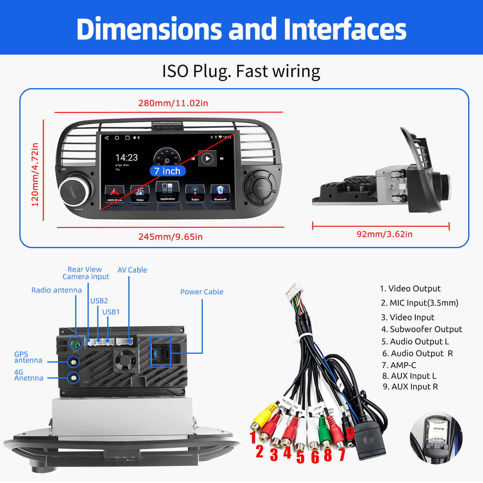 ESSGOO Car Stereo AR7001 Autoradio Fiat 500 Android