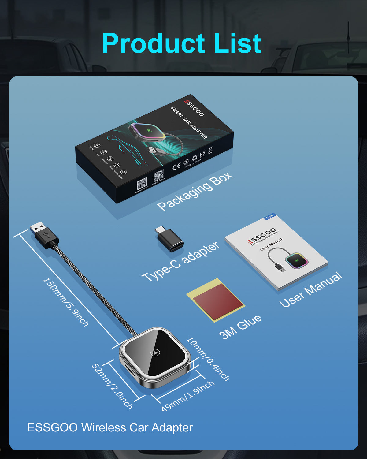 ESSGOO PL8 Pro CarPlay Adapter Wireless 2-in-1 Mini Box