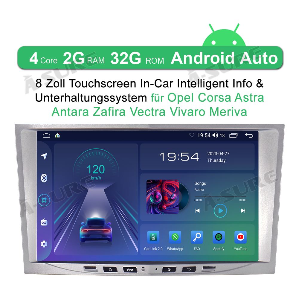 A-Sure GPS Opel Astra H Autoradio 8 Zoll 2+32GB CarPlay