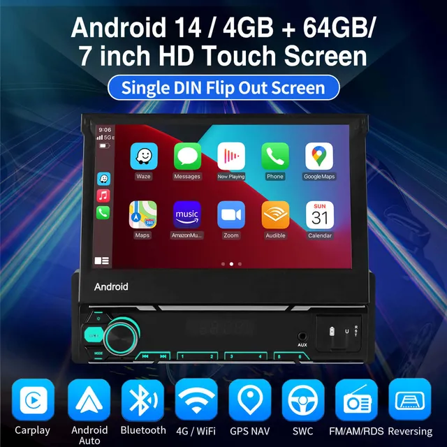 ESSGOO Car Stereo FR7002 Autoradio 7 Zoll Single-DIN ausfahrbar