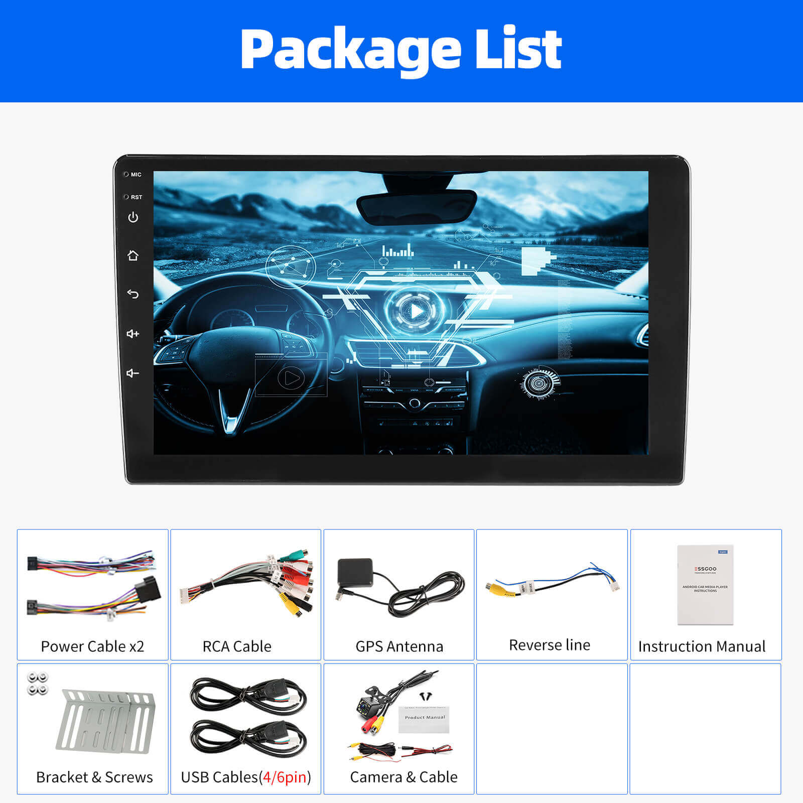 ESSGOO Car Stereo AR9001 MP5 Autoradio 9 Zoll Standard