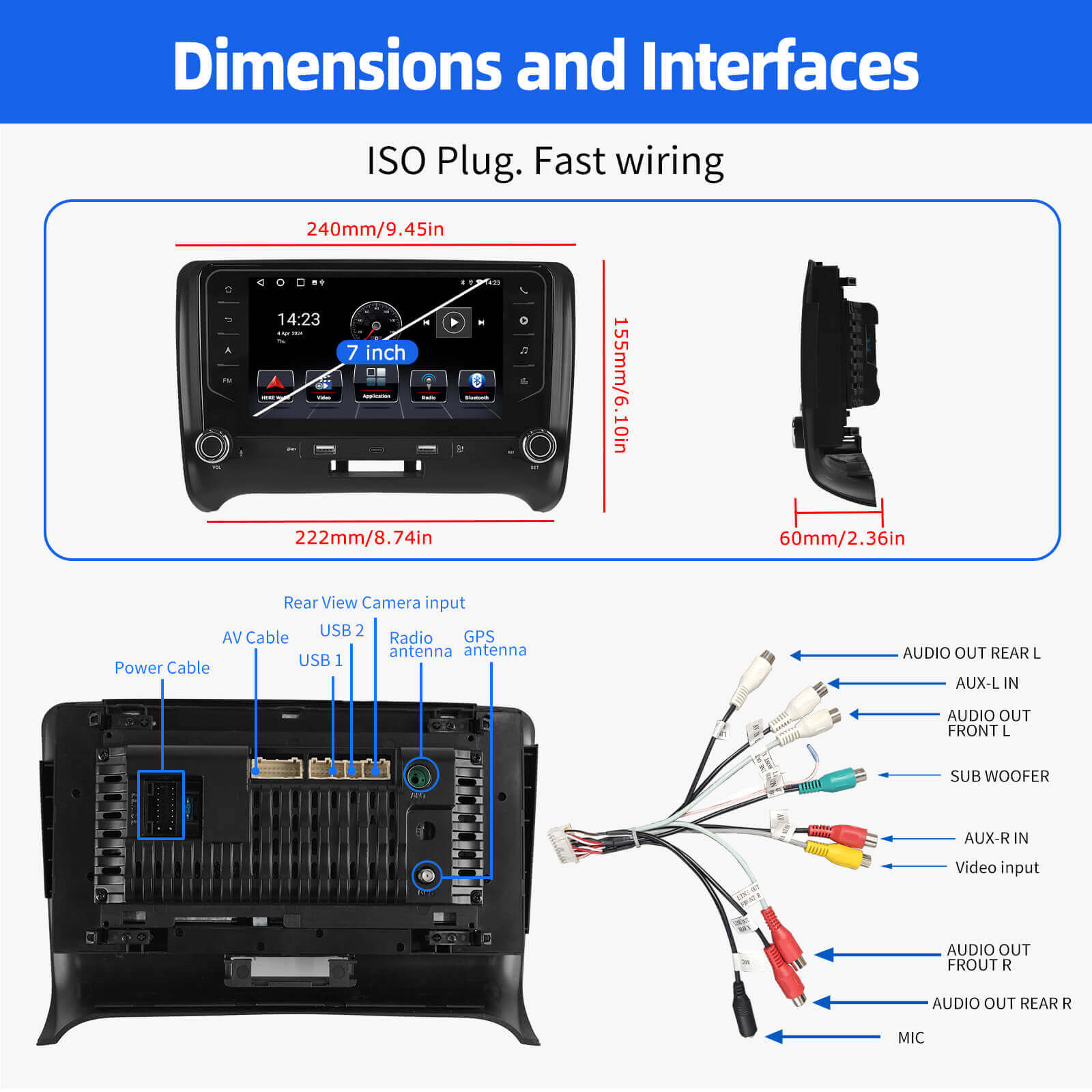 ESSGOO Car Stereo AR7001 Autoradio 7 Zoll Audi TT 8J