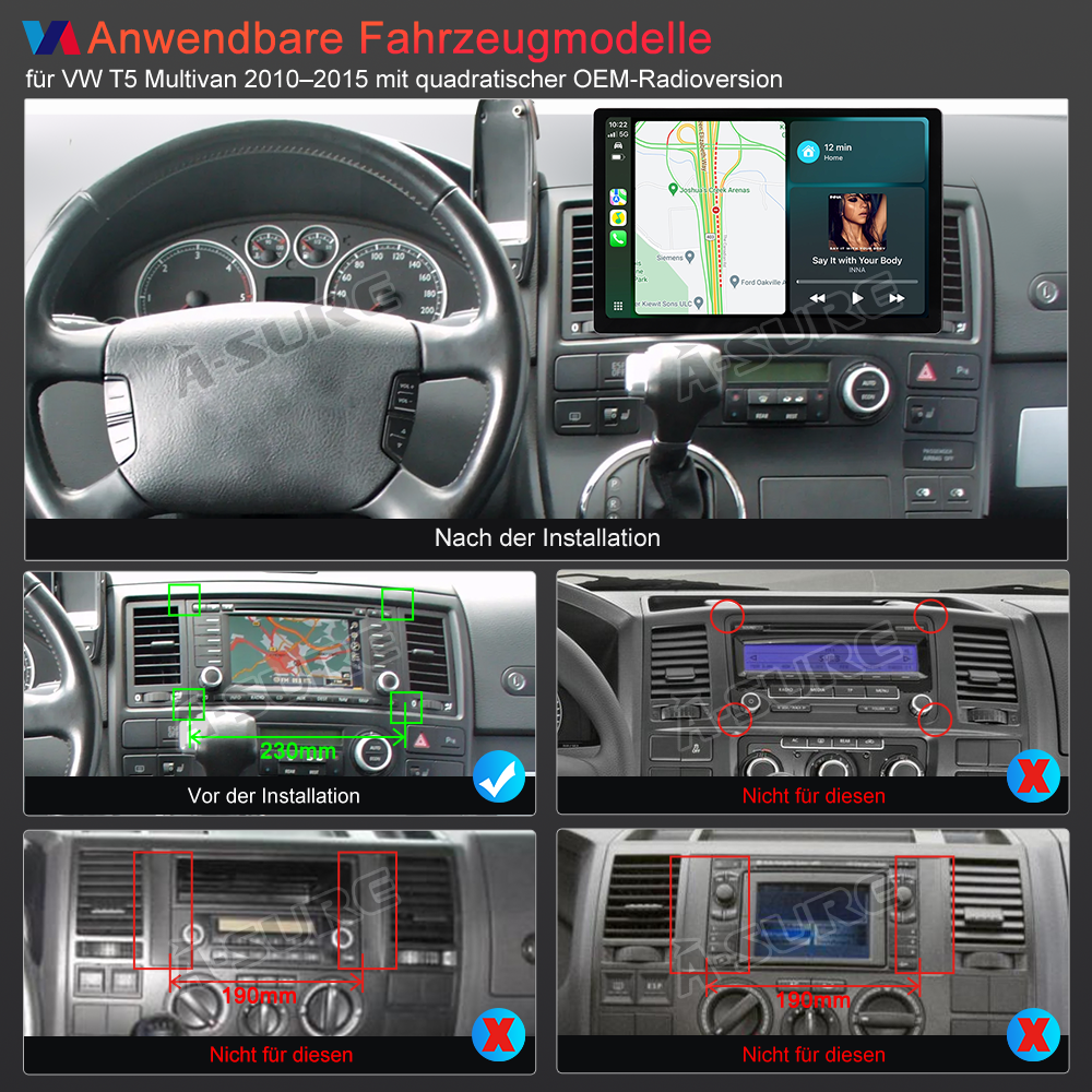 A-Sure GPS car radios VW T5 Multivan Autoradio 13,1 Zoll 4+64GB CarPlay