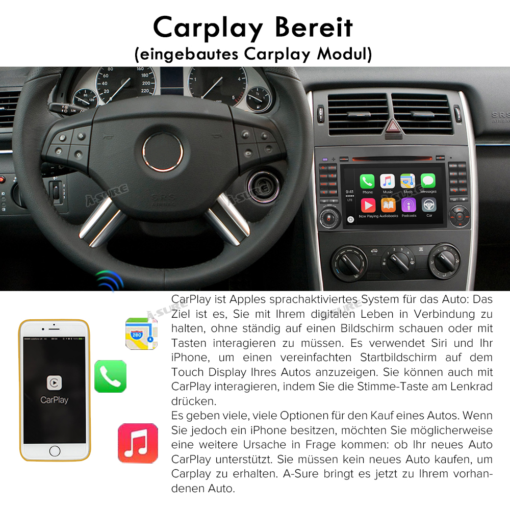 A-Sure GPS Autoradio Mercedes W169 W245 Vito Crafter CarPlay