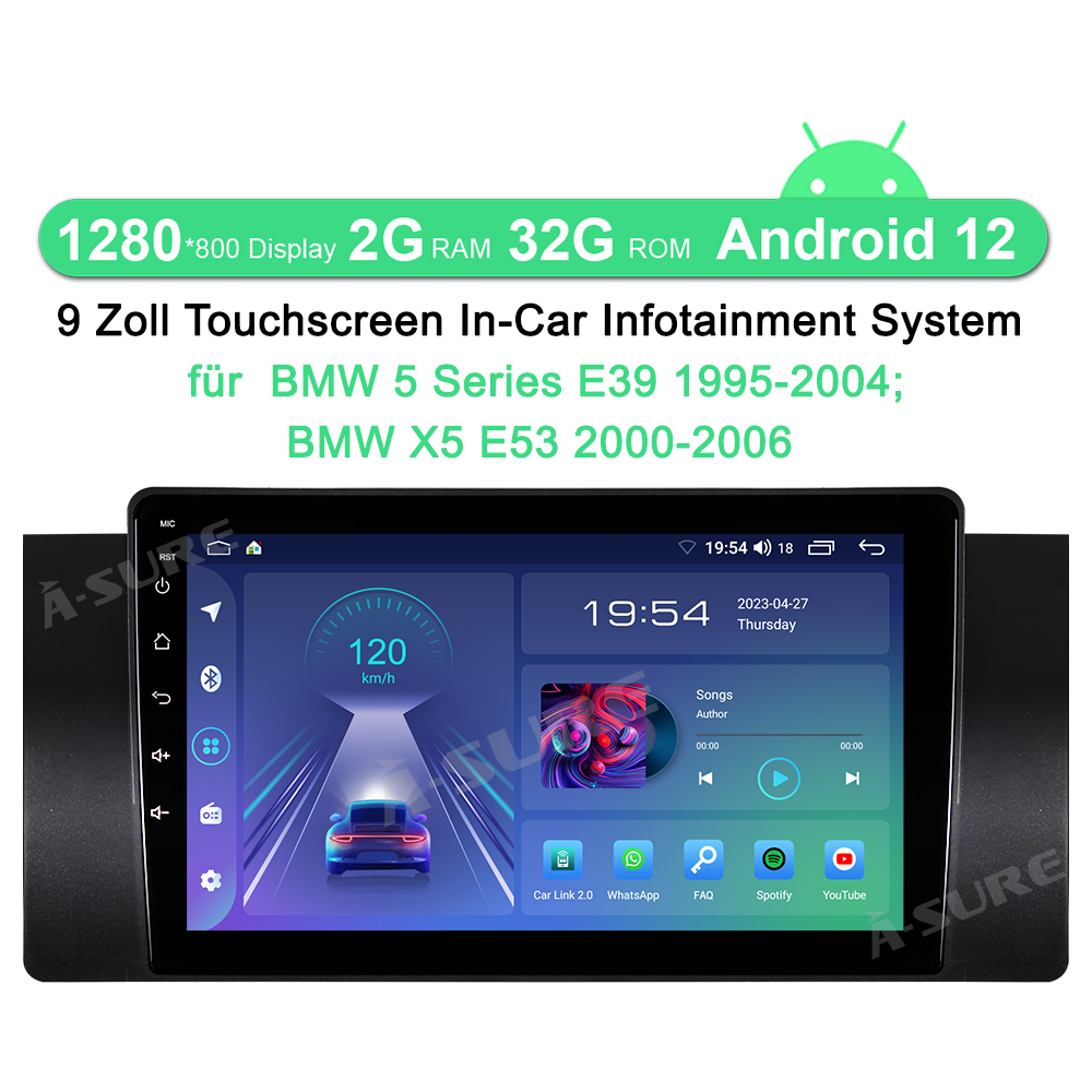 A-Sure GPS Autoradio BMW E39 E53 X5 9 Zoll 2+32GB Android 12