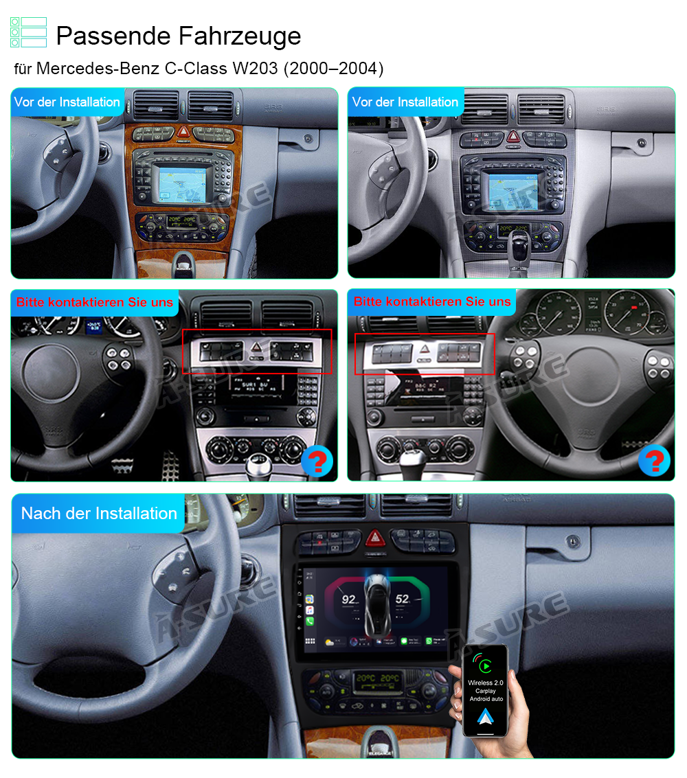 A-Sure Autoradio Mercedes C-Klasse W203 2+32GB Android 12