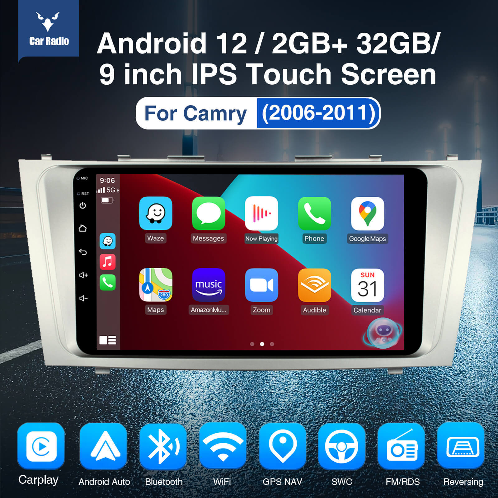 ESSGOO Car Stereo Camry Autoradio 9 Zoll Android 12 Standard
