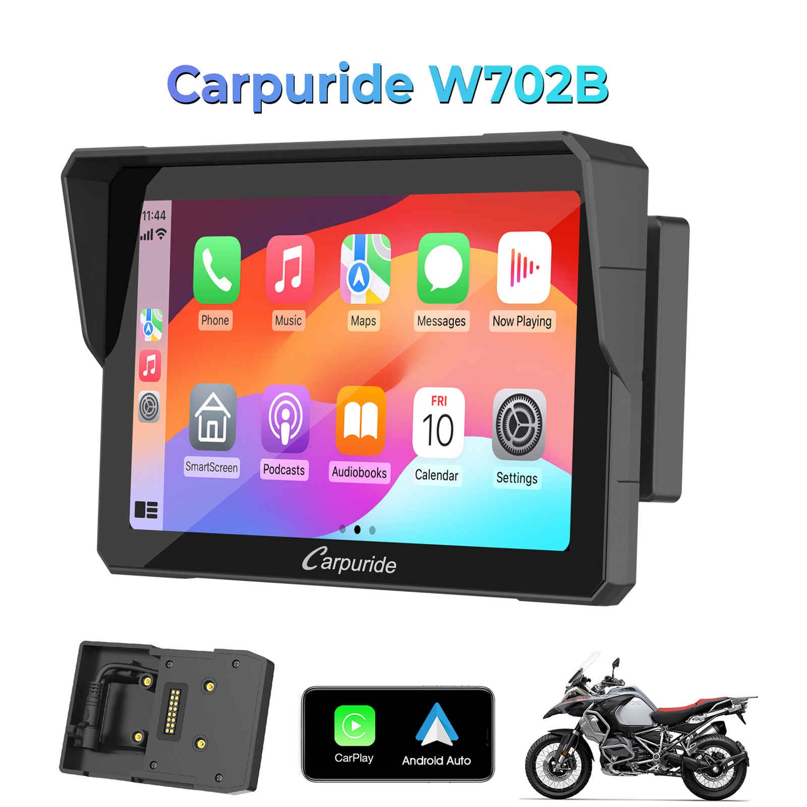 Carpuride W702B Motorrad Display CarPlay BMW Halterung 7 Zoll