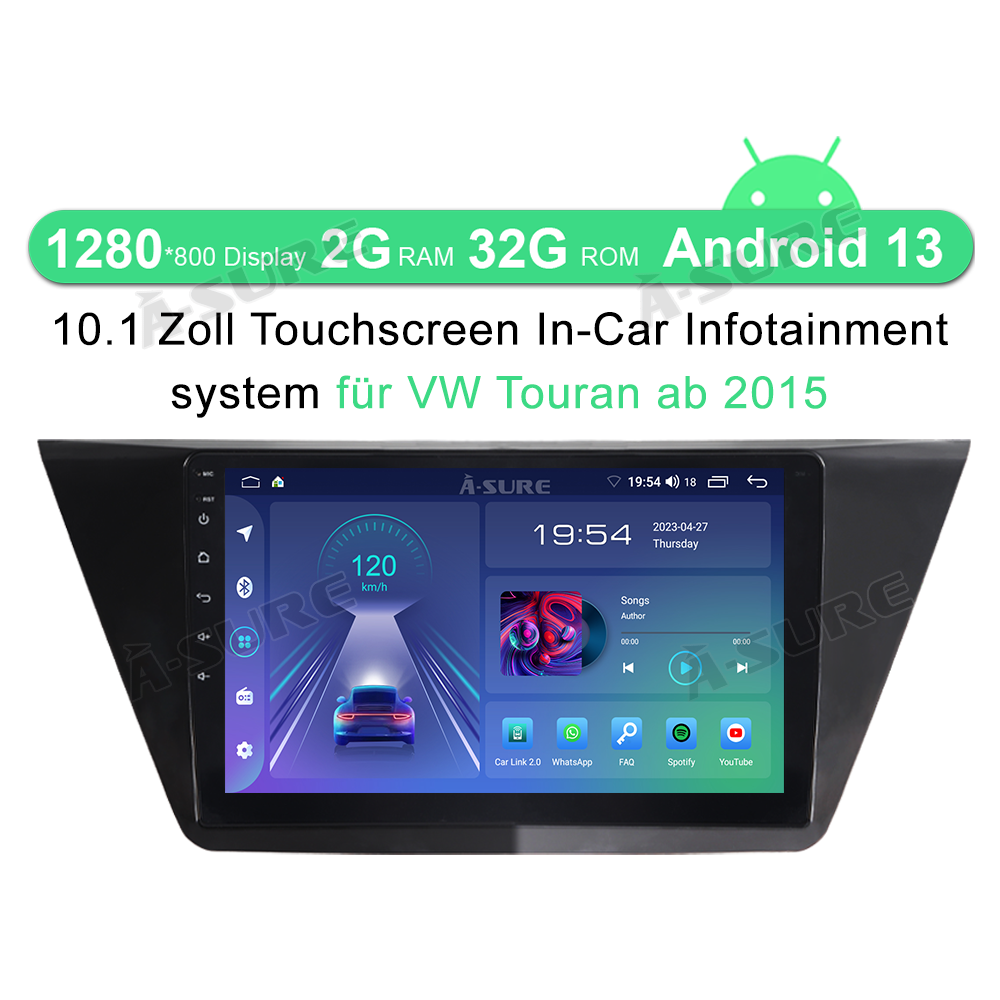 A-Sure GPS Autoradio VW Touran 10 Zoll 2+32GB CarPlay