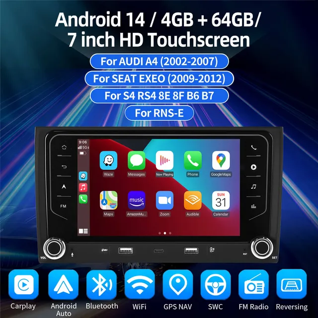 ESSGOO Car Stereo AR7001 Audi A4 Autoradio Android 14