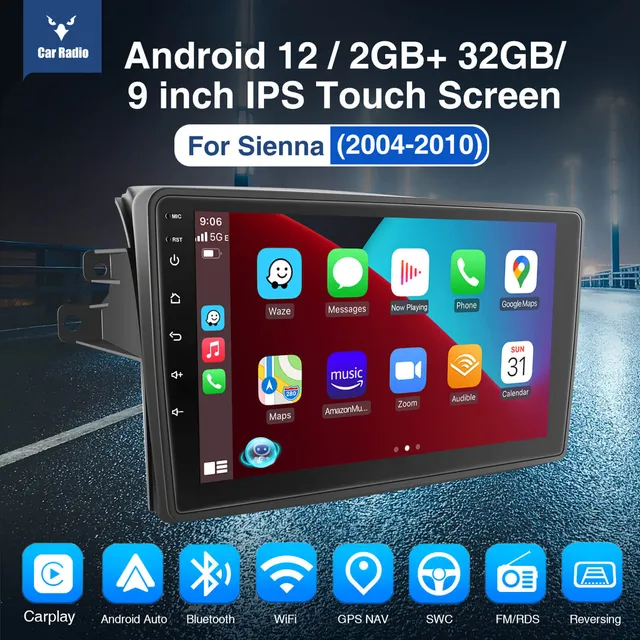 ESSGOO Car Stereo Autoradio 9 Zoll für Toyota Sienna mit Kamera