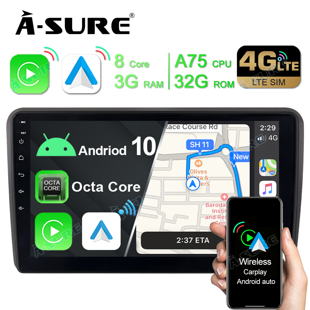 A-Sure GPS car radios Autoradio für Audi A3 S3 RS3 9 Zoll 3+32GB