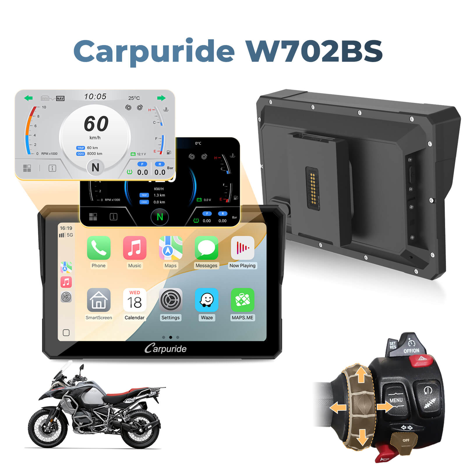 Carpuride W702BS Motorrad CarPlay-Display 7 Zoll BMW Wonder Wheel