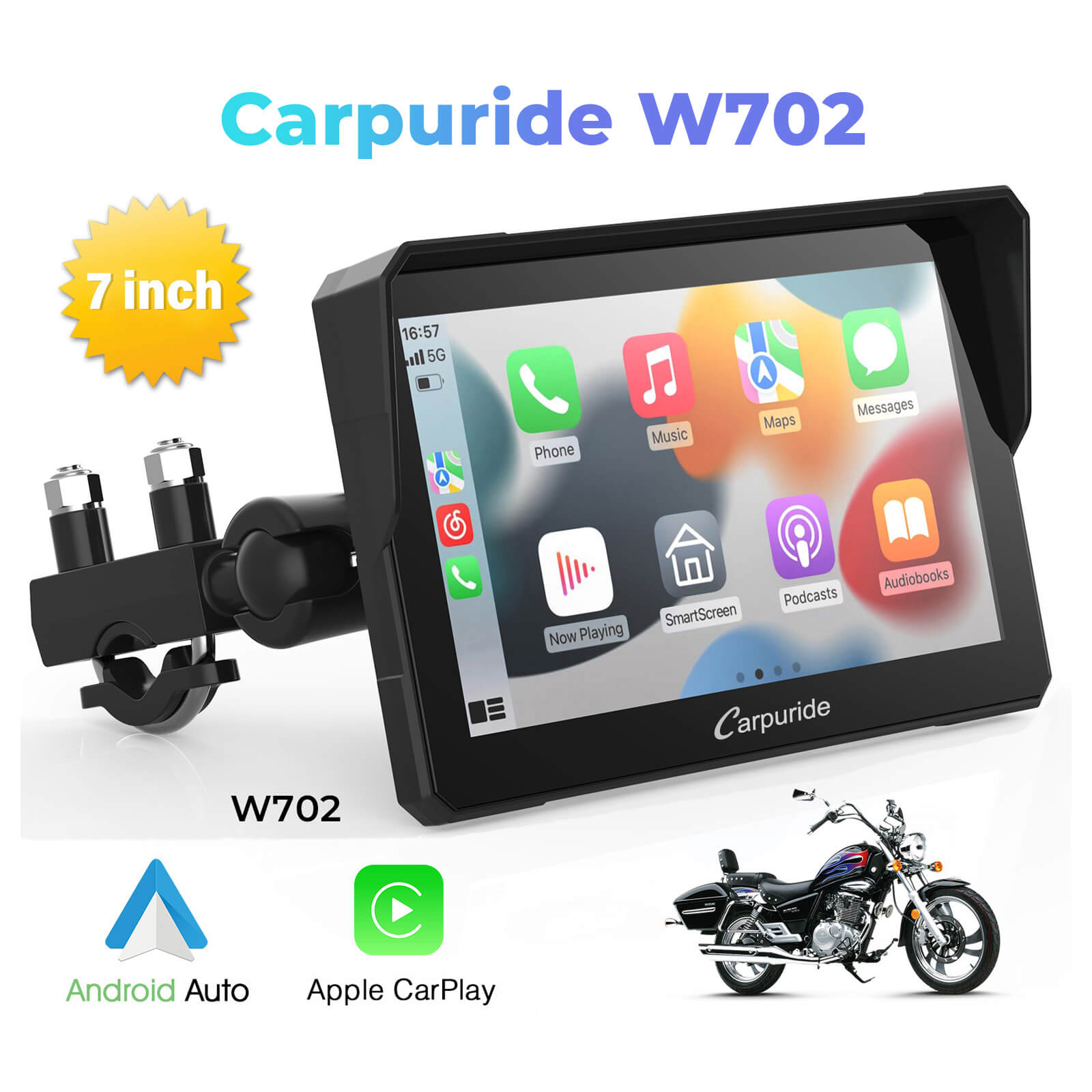 Carpuride W702 Motorrad Display CarPlay IP67 Dual Bluetooth