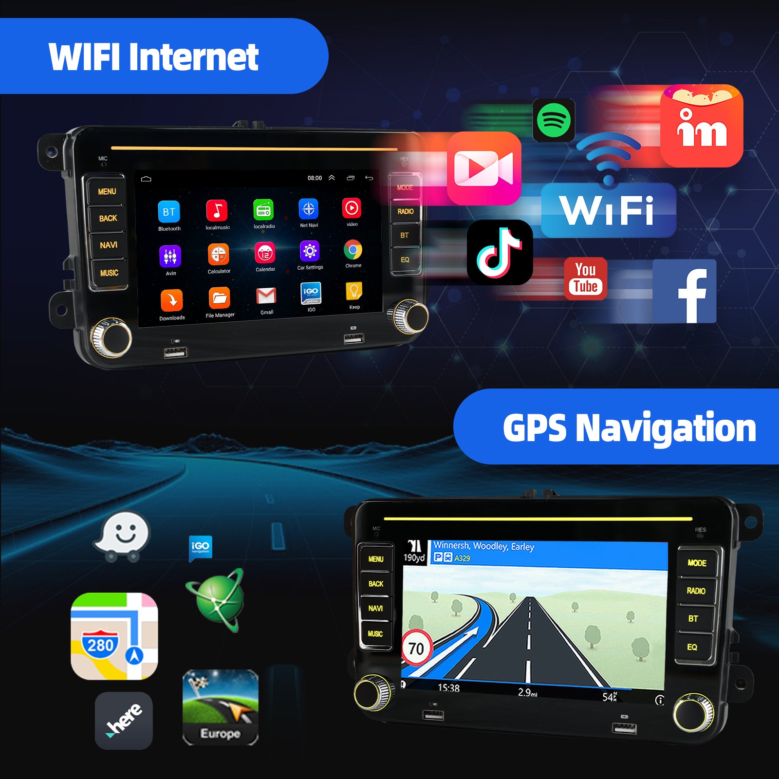 ESSGOO Car Stereo AR7002 7 Zoll Android Autoradio für Volkswagen