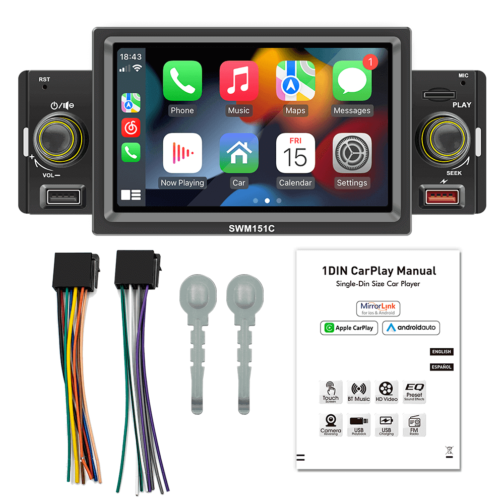 ESSGOO Car Stereo SWM151C 1-DIN Autoradio 5-Zoll CarPlay
