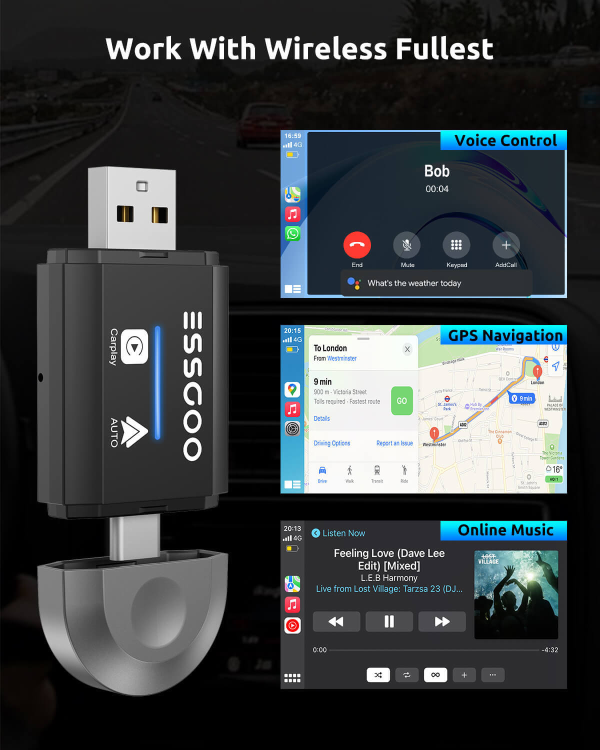 ESSGOO CarPlay Adapter PL6 Mini Box 2-in-1 Adapter kabellos