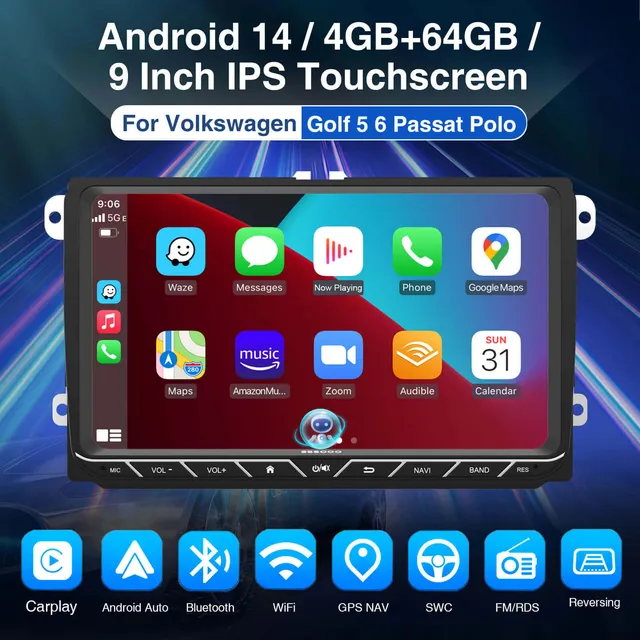 ESSGOO Car Stereo 9618 9 Zoll Autoradio Android14 für VW